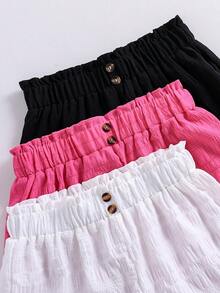 Tween Girl Solid Color Pleated Casual Versatile Daily Outing Shorts - Multicolor - View 4