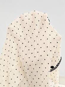 SHEIN CURVE+ Plus Size Women's Polka Dot Print Short Sleeve Single Breasted Ruffle Hem Shirt Party Brunch Tea Party Office Beige Summer 1950s Vintage Casual 1960s - Apricot - View 12