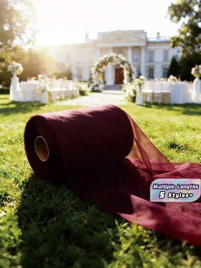 1 Roll 360/900/1800/1970/3600IN Long Burgundy Soft Polyester Sheer Tulle Fabric Bolt DIY Craft Wedding Arch Table Skirt Chair Backdrop Veil Tutu Garland Stair Christmas Holiday Party Decor Supplies Must Haves