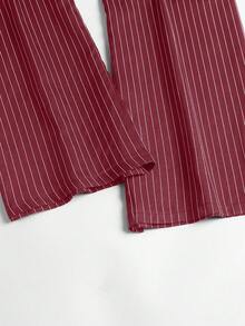 SHEIN PETITE PETITE-D 系列女款通勤極簡條紋直筒長褲 - 紅木色 - 查看 3