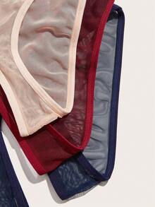 Spicy Aura 3pcs Lace Contrast Mesh Open Crotch Panties - Multicolor - View 5