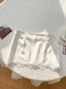 Comfortcana Women's Summer Elegant Solid Color Lace Patchwork Skirt - White - View 2