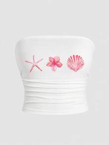 SHEIN Teen Girl Vacation Starfish Print Fashion Bandeau Top - Multicolor - View 3