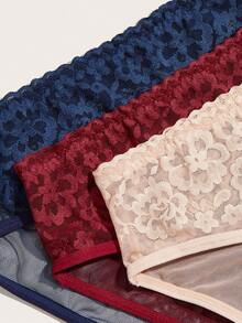 Spicy Aura 3pcs Lace Contrast Mesh Open Crotch Panties - Multicolor - View 3