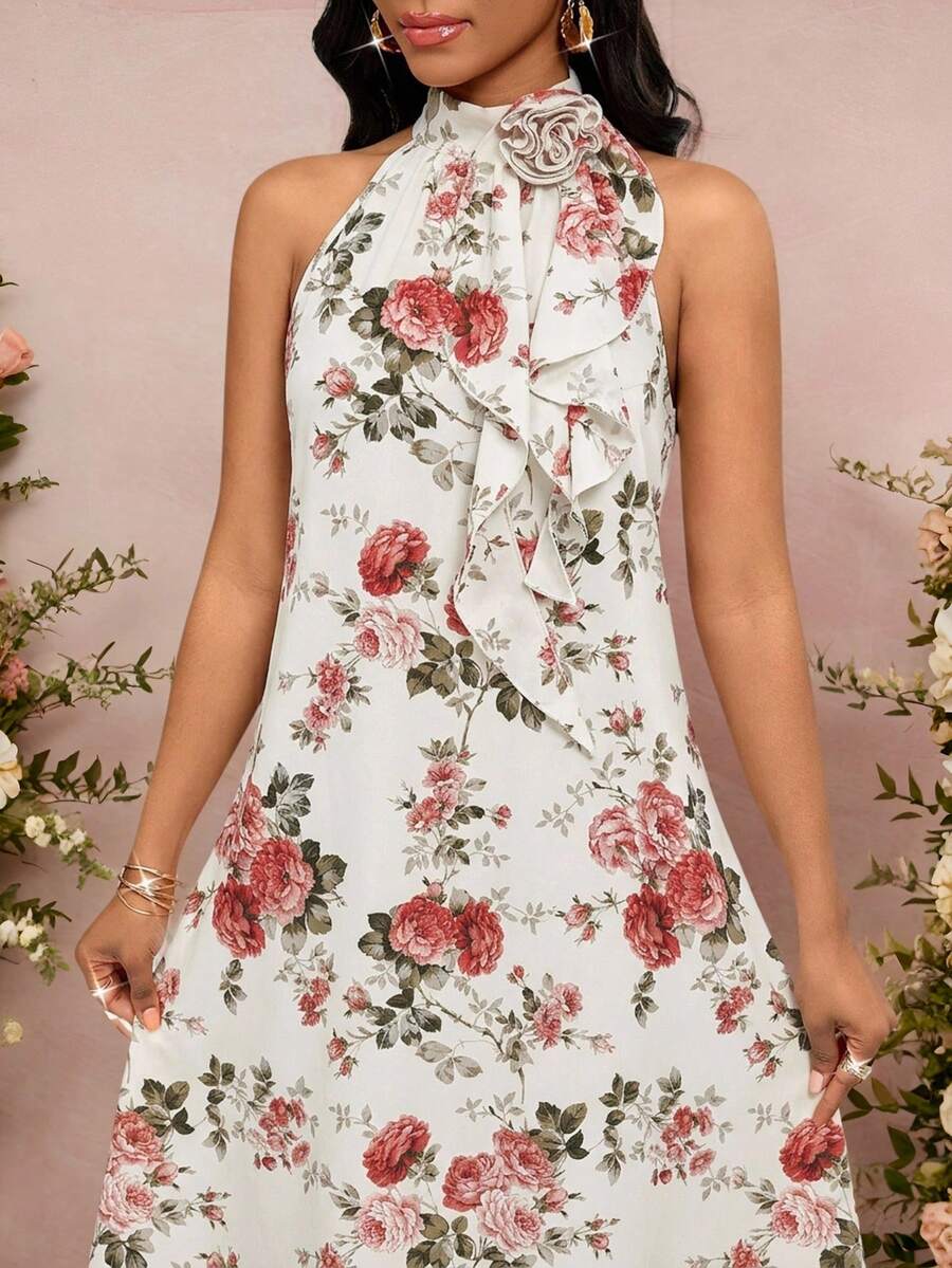 SHEIN Lady 大码女式碎花优雅吊带连衣裙,度假风 - 彩色 - 查看 1