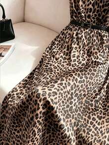 GlowEve CURVE Plus Size Women's Leopard Print Casual Elegant Normal Party Brunch Dinner Formal Dress Beige Summer - Multicolor - View 3