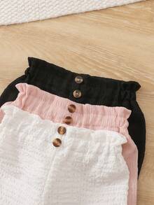SHEIN Set 3 Potong Celana Panjang Kasual Nyaman Serbaguna Kancing Lebar untuk Bayi Perempuan, Warna Polos, Cocok untuk Pakaian Sehari-hari di Musim Semi dan Gugur, serta Aktivitas Luar Ruangan - MultiWarna - View 3