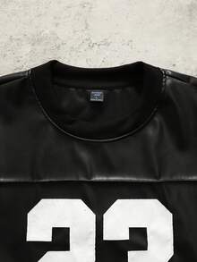 ROMWE MEN Streetwear Men's Digital Print Colorblock Crew Neck Pullover Short Sleeve T-Shirt - Black - View 3