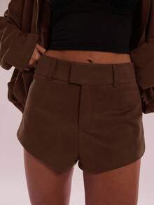 SHEIN BAE Minimalist Casual Versatile Solid Color Shorts - Brown - View 3