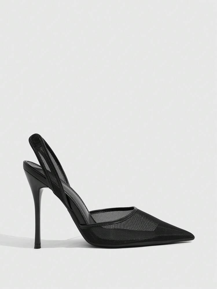 CUCCOO SZL Mesh Pointed Back Space Stiletto Shoes, Side Space Design, Workplace Commuting Dating Slim High Heels