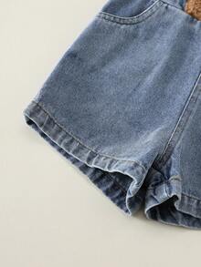 SHEIN Baby Jungen Baby Mädchen Sommer Lässig Süß Denim Latzhose Bären Latzhose Süße Latzhose - Verschiedenfarbig - Übersicht 7
