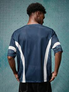 EVRINFINITE Men's Casual Colorblock Leopard Print Round Neck Drop Shoulder T-Shirt, Summer World Cup Soccer 2026, Couple Matching Outfit Vacation. - Multicolor - View 2