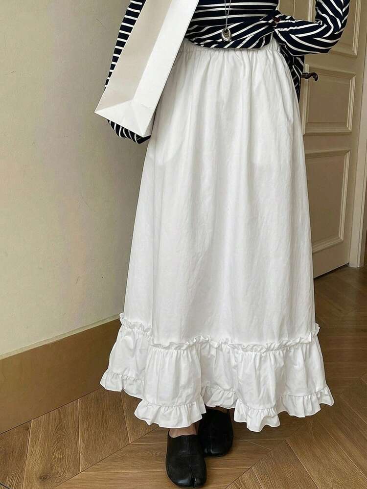 Women's Solid Color Ruffle Long Skirt