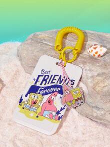 SpongeBob SquarePants | SHEIN Keychain Badge Holder , Yellow Spring Card Cover Keychain With Cartoon Charm, Bag Pendant - Yellow - View 2