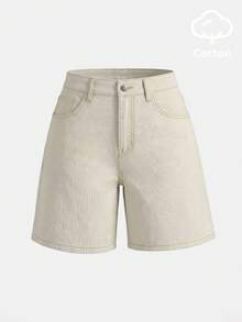 lacRébo High Waisted Denim Shorts With Wide Leg French Chic Spring Summer Style Cotton Daily Casual Going Out Holiday Beige - Khaki - View 6