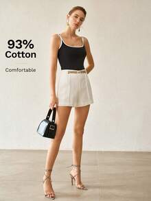 MOTF PREMIUM SUMMER ELASTIC KNIT CONTRAST COLOR BLACK AND WHITE TRIM TANK TOP - Black and White - View 5