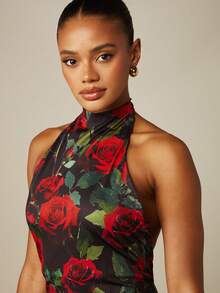 MISSGUIDED Halter Neck Bodycon Rose Floral Print Mini Dress Backless Evening Party Sleeveless Summer - Multicolor - View 4