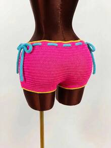 Amplova 2026 New Dopamine Color Vacation Women's Knit Mini Shorts - Hot Pink - View 9