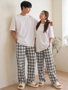 DAZY Men's Plaid Pajama Pants For Spring Home Wear, Fall, Winter - Grey - View 1