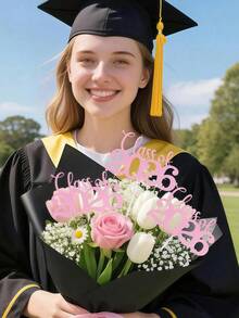 Pink Class Of 2026 Graduation Centerpiece, Rose Gold Glitter Party Table Decor For Grad Celebration Homecoming - Pink 2026 Vase Paper Flower Arrangement - View 5