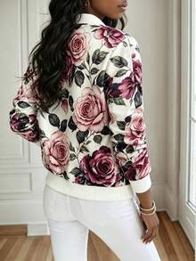 SHEIN Holidaya Spring/Autumn Casual Floral Print Jacket - Multicolor - View 2