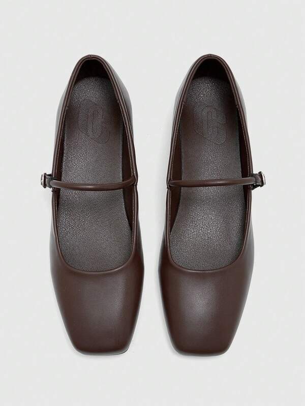 CUCCOO BIZCHIC Women's Shoes Are Fashionable, Simple And Versatile, Brown Square Toe Flat-Soled Shoes, For Dating And Commuting.