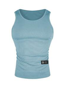 Manfinity Dauomo Men's Summer Patch Decor Crew Neck Pullover Tank Top - Baby Blue - View 3