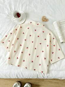 SHEIN Tween Girl Casual Daily Fashion Yellow & White Striped Loose Short Sleeve Shirt - Multicolor - View 2