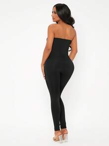SHEIN SXY Solid Backless Tube Unitard Jumpsuit - Black - View 3