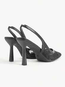 CUCCOO CHICEST 女款尖頭細高跟鞋 黑色蕾絲網面 時尚優雅 宴會婚禮派對適用 露跟式女鞋 - 黑色側空 - 查看 6
