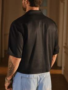 SIGLOCORE Men's Summer Minimalist Fashion Solid Color Zipper Design Shirt - Black - View 2