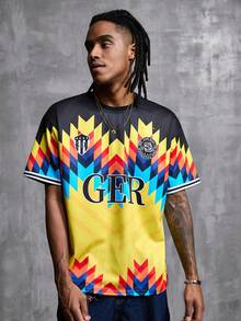 Manfinity Denimwave Men's GER Geometric Print Football Soccer Jersey T-Shirt, World Cup Inspired Casual Top, Ideal For Matches, Game Day, Street & Daily Wear, Suitable For Fans, Adults, Teens & Casual Guys - Multicolor - View 7