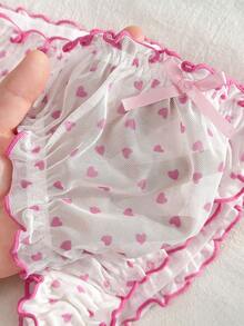 PetitDoll 4pcs Plus Size Sweet Heart Ruffle Bow Triangle Panties - Multicolor - View 5