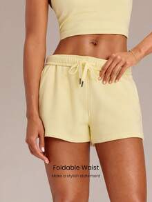 GLOWMODE 2.5" Everyday Terry Foldable High-Waist Drawstring Shorts Pocket Daily Casual - French Vanilla - View 4