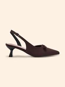 CUCCOO BASICS Women Shoes Classic Simple Fashion High Heels Pointed Thin Heels Empty Shoes, Bow Decorative Cat And Women's Shoes, Workplace Light Party Elegant Temperament High Heels - Brown - View 5