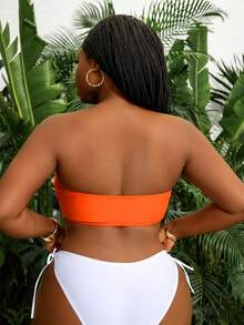Slaydiva 2026 New Summer Vacation Orange Bandeau Drawstring Plus Size Swimsuit Top Beach Vacation Vacation - Orange - View 2