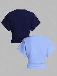 Airaco 2pcs Casual Solid Color Batwing Sleeve T-Shirts, Versatile For Summer - Multicolor - View 2