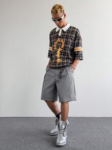 PAVTROS 男士休閒寬鬆短褲，商務辦公短褲，送給男朋友或丈夫的禮物，情人節，春季到夏季，馬爾迪格拉斯，復古，街頭風，派對，聖派翠克節，外出，送給我的男朋友的禮物 - 淺灰色 - 查看 5