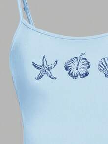 Teen Girls Casual Minimalist Spaghetti Strap Fitted Tank Top Summer Top - Multicolor - View 5