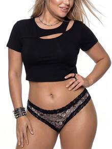 AltBold Fashion Lace Patchwork Triangle Panties - Black and White - View 5
