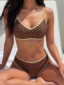 Swim SPRTY 2pcs/Set Pakaian Pantai Musim Panas Wanita, Atasan Tali Bahu Motif Acak Warna dan Bawahan Bikini Pinggang Tinggi - MultiWarna - View 5