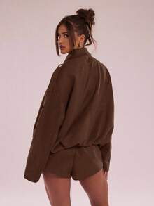 SHEIN BAE Minimalist Casual Versatile Solid Color Shorts - Brown - View 5