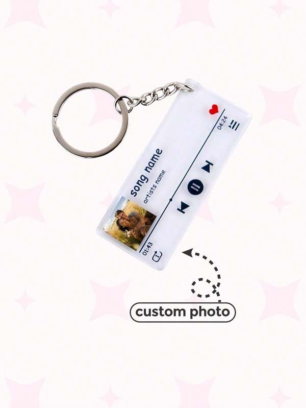 1PC Custom Acrylic Music Player Keychain, Personalized Photo And Text Customization Keychain, Suitable For Couples, Family And Friends, Holiday Gifts Dawg, Stainless, Engraved, Cute, Adorable, Funny, Stylish, Casual Custom, Customized Ideal Gifts For Her Family, Grandparents, Youth, Boyfriend For Anniversaries Personalized/Customized Keychain, School Supplies, Back To School, For Teacher Gifts, For Dorm Rooms, For Teacher, College Students, University Students, Freshman, Sophomore, Underclassmen, Delicate Romance, Utilitarian Chic, Custom Accessories