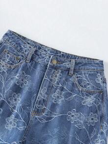 GlowEve Damen Lässig Blumen Muster Weite Bein Jeans, geeignet für Urlaub, täglichen Weg zur Arbeit - Mittele Waschung - Übersicht 7