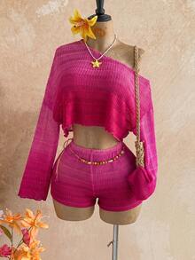 Soleia Bộ đồ 2 mảnh dành cho nữ: Áo trễ vai và quần short kiểu ombre. - Màu Hồng Tươi - Xem 6