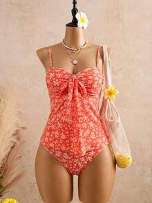 Bellisia Women's Summer Vacation Beach Ditsy Floral Twist Front Bandeau Tankini Set - Multicolor - View 3