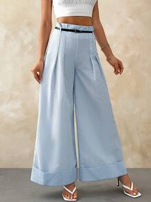 EURMUSE Blue And White Stripe Elegant Casual Wide Leg Pant With Belt Pants For Summer And Spring Brunch Teachers' Day Vacation Business - Blue and White - View 4
