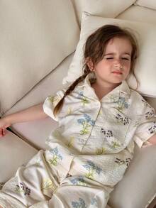 Dazy Kids Floral Print Loose Top + Straight Leg Pants Set For Young Girls Loungewear - White - View 7