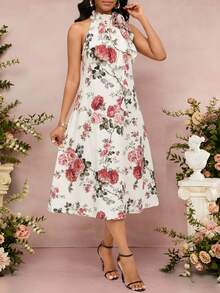 SHEIN Lady 大码女式碎花优雅吊带连衣裙，度假风 - 彩色 - 查看 5
