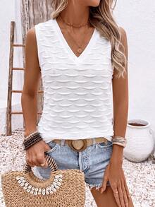 EMERY ROSE Top de tirantes casual versátil de punto texturizado con cuello en V, nuevo y de exitosa para mujer, primavera/verano, fácil de combinar - Blanco - Ver 6